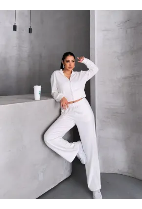 Kadın Modal Kumaş Fermuarlı Crop Sweatshirt ve Bol Paça Pantolon 2li Takım