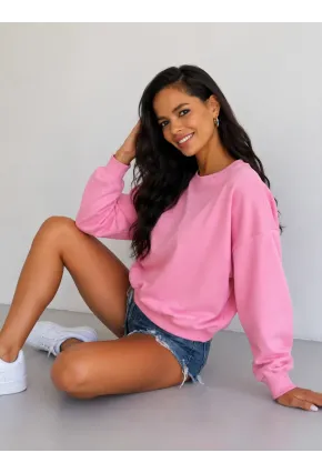 Kadın Pembe Bisiklet Yaka Oversize Uzun Kollu Basic Sweatshirt