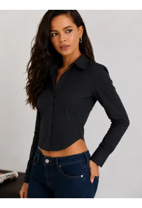 Kadın Siyah Slim Fit Uzun Kollu Klasik Gömlek – Şık ve Zarif Kesim