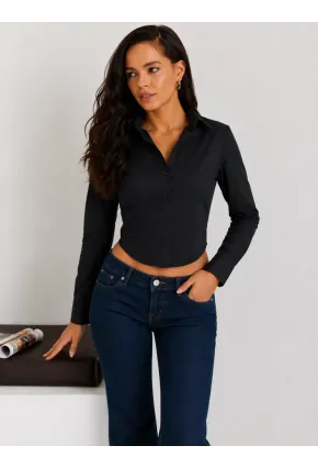 Kadın Siyah Slim Fit Uzun Kollu Klasik Gömlek – Şık ve Zarif Kesim