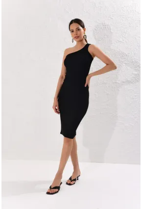 Kadın Siyah Tek Omuz Kaşkorse Elbise