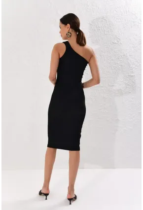 Kadın Siyah Tek Omuz Kaşkorse Elbise