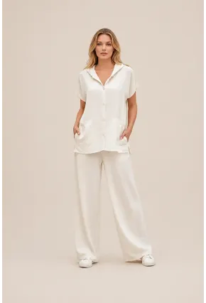 Kapüşonlu Gömlek Pantalon Keten Takım
