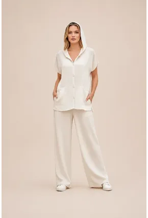 Kapüşonlu Gömlek Pantalon Keten Takım