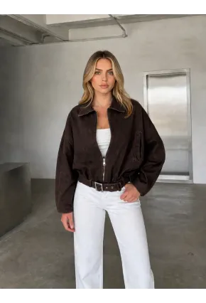 Kemer Detaylı Oversize Denim Ceket – Kahverengi