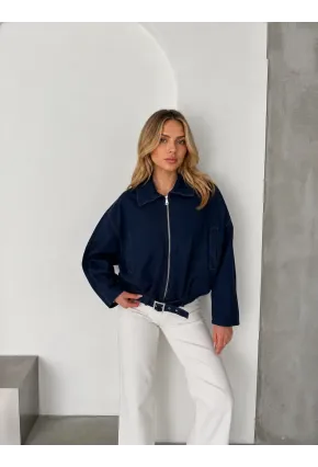 Kemer Detaylı Oversize Denim Ceket – Lacivert