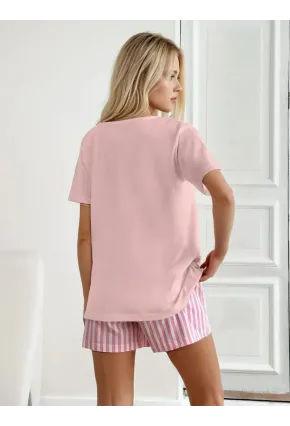 Kısa Kollu Şortlu Pijama Takımı Pembe