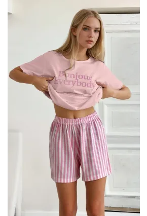 Kısa Kollu Şortlu Pijama Takımı Pembe