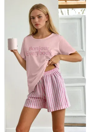 Kısa Kollu Şortlu Pijama Takımı Pembe
