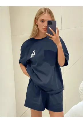 LA Baskılı Oversize Süprem Şortlu Pijama Takım