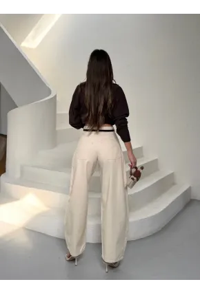 Likrasız Kemerli Balon Jean Pantalon