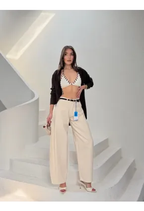 Likrasız Kemerli Balon Jean Pantalon