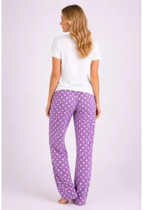Love You More Baskılı Lila Puantiyeli Pijama Takımı
