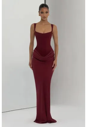 Maxi Boy Bağcıklı Ayarlanabilir Korse Detaylı Elbise –Bordo