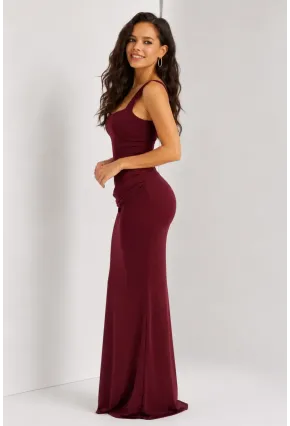 Maxi Boy Bağcıklı Ayarlanabilir Korse Detaylı Elbise –Bordo