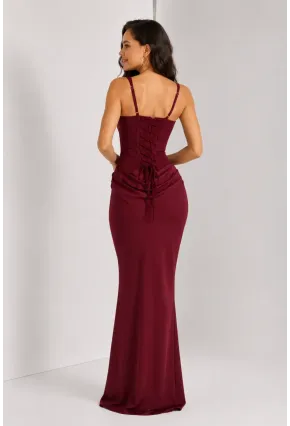 Maxi Boy Bağcıklı Ayarlanabilir Korse Detaylı Elbise –Bordo