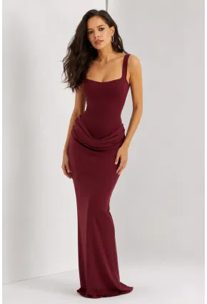 Maxi Boy Bağcıklı Ayarlanabilir Korse Detaylı Elbise –Bordo