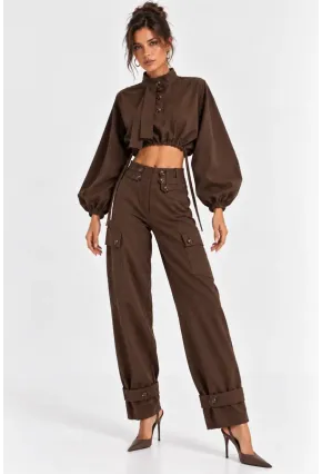 Modern Dokunuşlu Crop Bluz & Kargo Pantolon İkili Takım