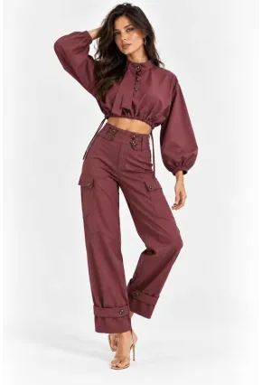Modern Dokunuşlu Crop Bluz & Kargo Pantolon İkili Takım