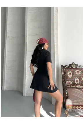 Önü Düğmeli Cepli Siyah Jean Elbise
