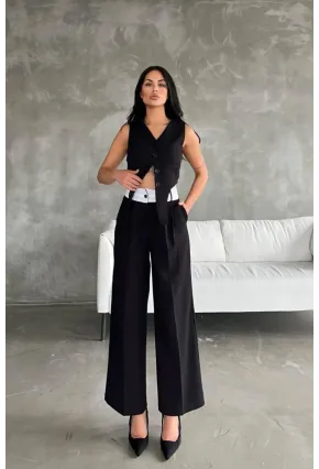 Pantalon Yelek Alt Üst Tasarım Takım Siyah