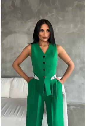 Pantalon Yelek Alt Üst Tasarım Takım Yeşil