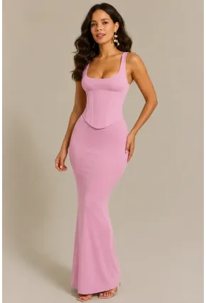 Pembe Tonu Korse Detaylı Maxi Elbise
