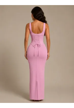 Pembe Tonu Korse Detaylı Maxi Elbise