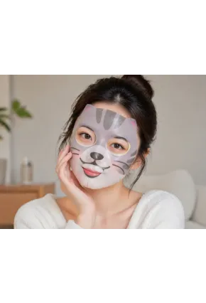 PRETTYSKIN Animal Cat Anti-Wrinkle Mask 25 gr | Kırışıklık Karşıtı Nemlendirici Kağıt Yüz Maskesi 4lü Set