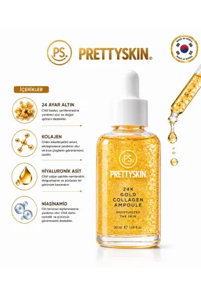 PS PRETTYSKIN 24K Gold Collagen Ampoule 50 ml | Altın ve Kolajen İçerikli Sıkılaştırıcı Yüz Serumu