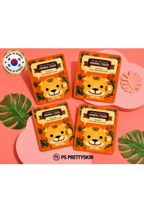 PS PRETTYSKIN Animal Tiger Aqua Mask 25gr | Nemlendirici Kaplan Desenli Kağıt Yüz Maskesi 4lü Set