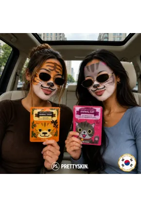 PS PRETTYSKIN Animal Tiger Aqua Mask & Animal Cat Anti-Wrinkle Mask 6lı Set 25g