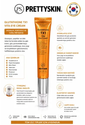 PS PRETTYSKIN Glutathione TX1 Vita Eye Cream 20 g | Soğutucu Titreşimli Aplikatör Aydınlatıcı ve Kırışıklık Karşıtı Göz Çevresi Kremi