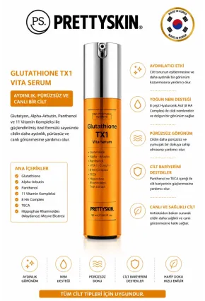 PS PRETTYSKIN Glutathione TX1 Vita Serum 50 ml | Aydınlatıcı ve Leke Karşıtı Cilt Serumu