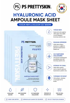 PS PRETTYSKIN Hyaluronic Acid Ampoule Mask Sheet 23g | Yoğun Nemlendirici Kağıt Yüz Maskesi 5li Set