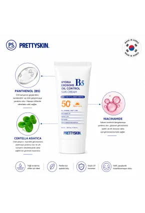 PS PRETTYSKIN Hydra Exosome B5 Oil Control Sun Cream SPF50+ PA++++ 50 ml | Karma Ciltler İçin Sebum Dengeleyici Güneş Kremi