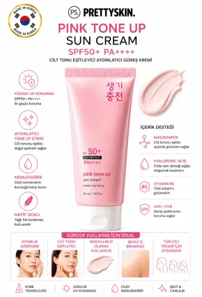 PS PRETTYSKIN Pink Tone Up Sun Cream SPF50+ PA++++ Kore Güneş Kremi Cilt Tonu Eşitleyici Aydınlatıcı 50 ml