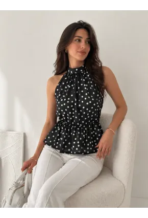 Puantiyeli Halter Yaka Bluz – Şık & Feminen Yaz Stili