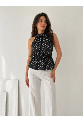 Puantiyeli Halter Yaka Bluz – Şık & Feminen Yaz Stili