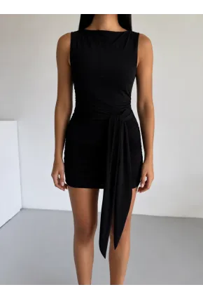Sandy Kumaş Drapeli Mini Elbise