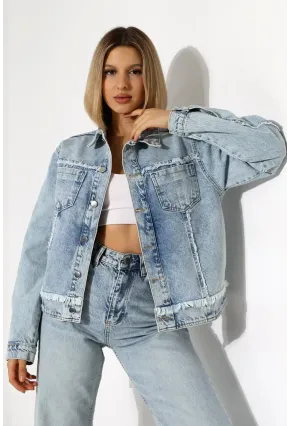 Sırtı Kalp Detaylı Oversize Denim Ceket