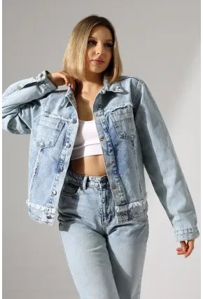 Sırtı Kalp Detaylı Oversize Denim Ceket