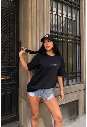 Siyah Minimal Yazı Baskılı Oversize Penye T-Shirt – “Adversity Is A Good Discipline” Tasarım