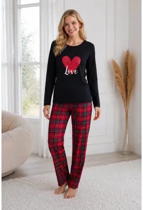Siyah Üstlü Kırmızı Ekoseli Pijama Takımı