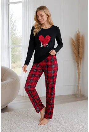 Siyah Üstlü Kırmızı Ekoseli Pijama Takımı