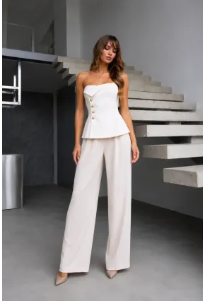 Straplez Bluz ve Pantolon Alt Üst Takım Ekru