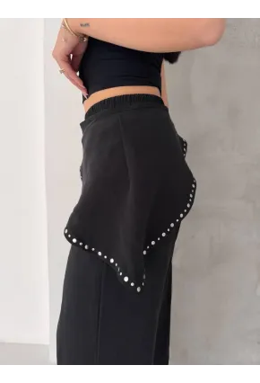 Taş Detaylı Beyaz Salaş Pantolon
