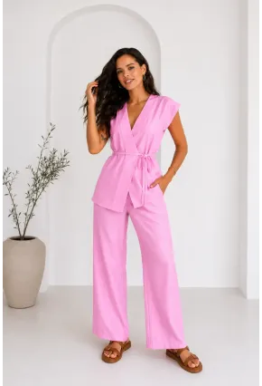 Yazlık Şık Kruvaze Bluz Pantolon Takım