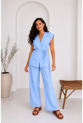 Yazlık Şık Kruvaze Bluz Pantolon Takım