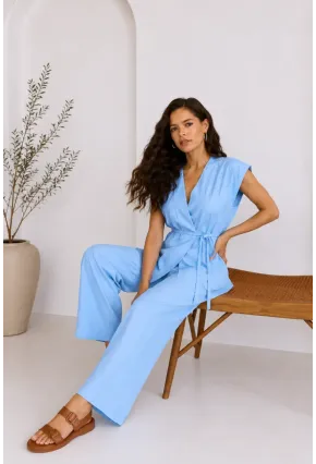 Yazlık Şık Kruvaze Bluz Pantolon Takım